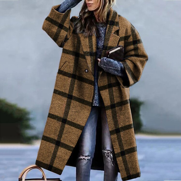 Timeless Women's Wool Coat with Lapel Collar and Button Closure | Perfect for Winter - Brown Black