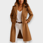 Women's Winter Coat, Tailored Fit with Structured Collar - Camel Brown