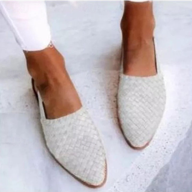 Black Women's Woven Flat Mules with Adjustable Slingback Strap – Perfect for Summer - White