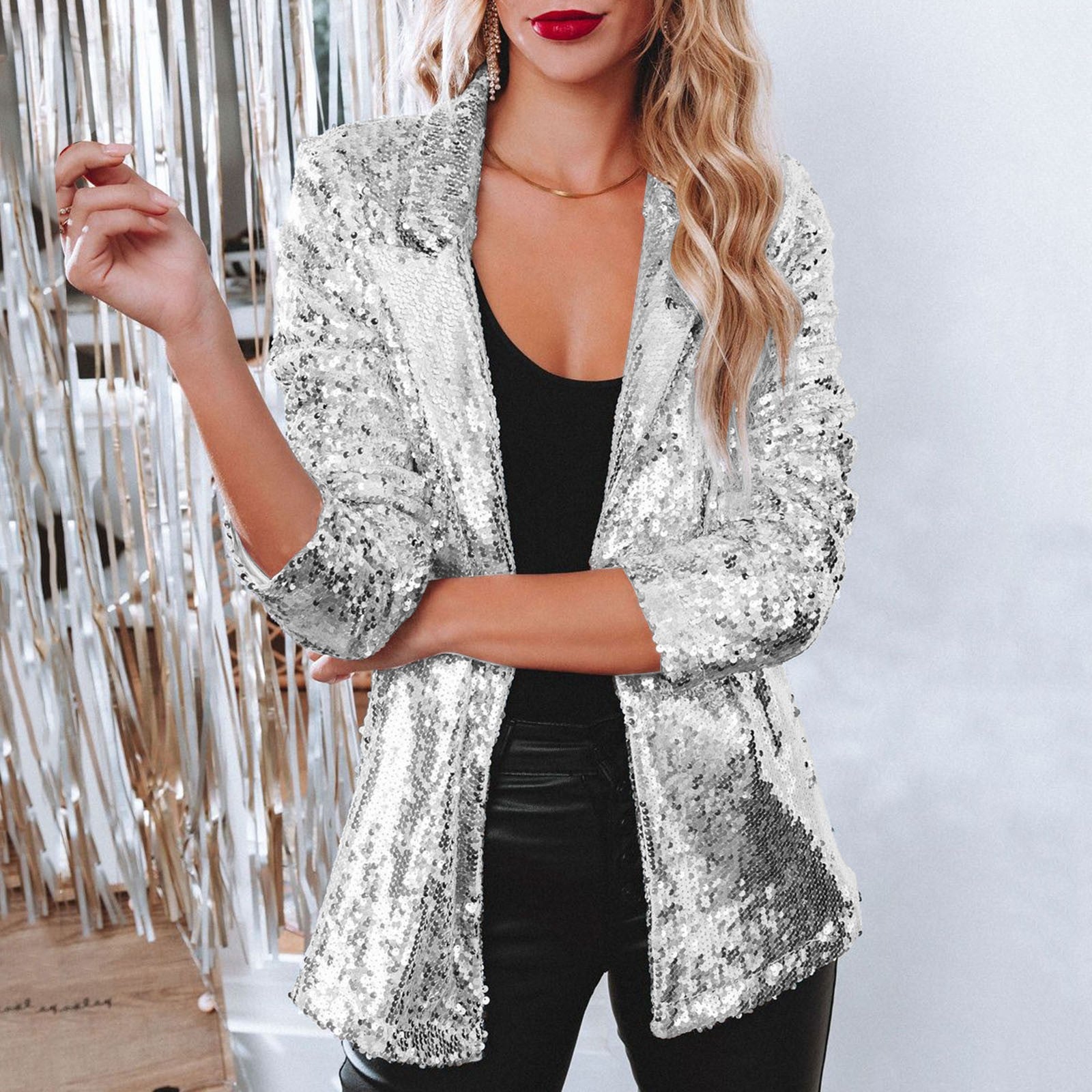 Winter Sequin Blazer for Women - Silver