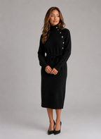 Damen-Strickkleid aus Baumwolle in Midilänge – Rollkragen-Pulloverkleid mit Gürtel