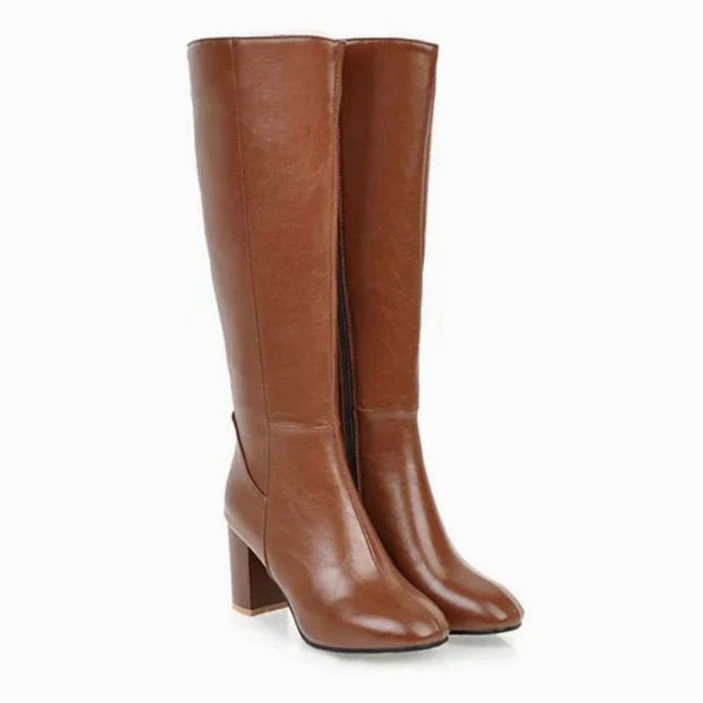 Women's Knee-High Block-Heel Side-Zip Heeled Boots