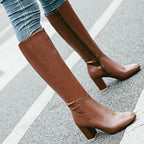 Women's Knee-High Block-Heel Side-Zip Heeled Boots