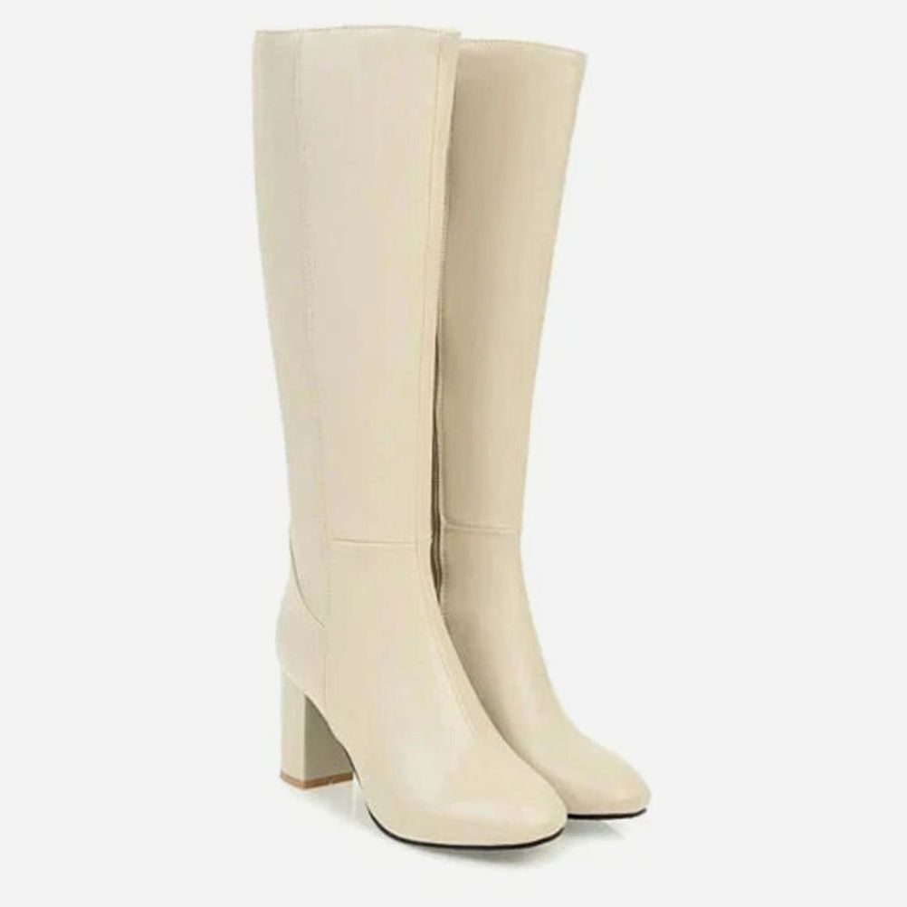 Women's Knee-High Block-Heel Side-Zip Heeled Boots