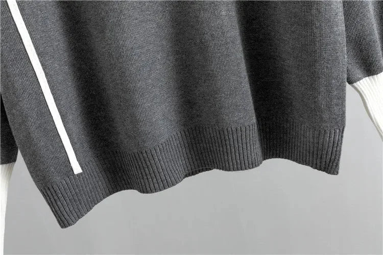 Damen-Loungewear in Color-Block-Optik mit Stehkragen und zulaufender Hose