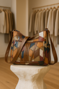 Women's Multicolour Patchwork Shoulder Bag – Geometric Panel Crossbody Hobo Bag