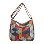 Women's Multicolour Patchwork Shoulder Bag – Geometric Panel Crossbody Hobo Bag