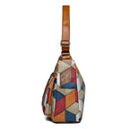 Women's Multicolour Patchwork Shoulder Bag – Geometric Panel Crossbody Hobo Bag