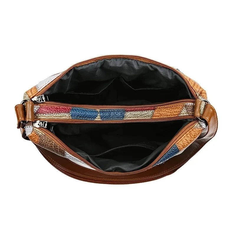 Women's Multicolour Patchwork Shoulder Bag – Geometric Panel Crossbody Hobo Bag