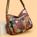 Women's Multicolour Patchwork Shoulder Bag – Geometric Panel Crossbody Hobo Bag