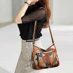 Women's Multicolour Patchwork Shoulder Bag – Geometric Panel Crossbody Hobo Bag