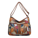 Women's Multicolour Patchwork Shoulder Bag – Geometric Panel Crossbody Hobo Bag