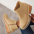 Women's faux leather ankle wedge platform boots with side zipper