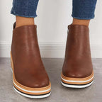 Women's faux leather ankle wedge platform boots with side zipper