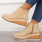 Women's faux leather ankle wedge platform boots with side zipper