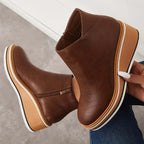 Women's faux leather ankle wedge platform boots with side zipper