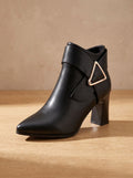 Damen-Stiefeletten mit Blockabsatz, spitzer Kappe und Dreiecksschnalle