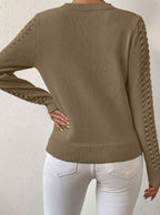 Women's Pointelle-Knit Round Neck Long Sleeve Sweater