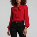 Women's Relaxed-Fit Bow-Tie Neck Long-Sleeve Blouse