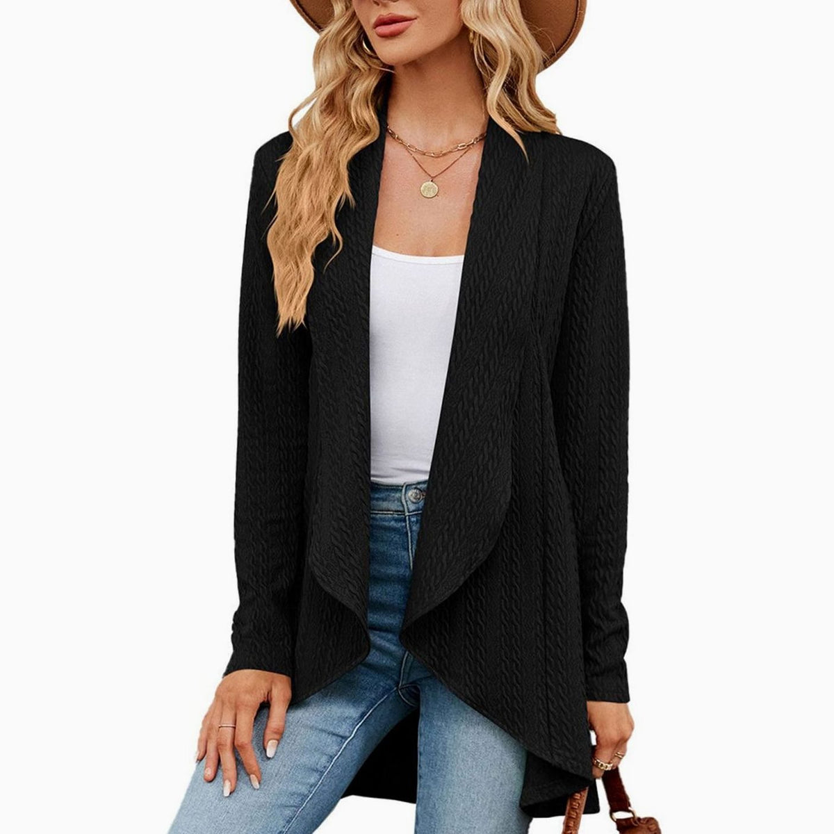 Women's Relaxed Fit Cardigan Open Front Long Textured Knit