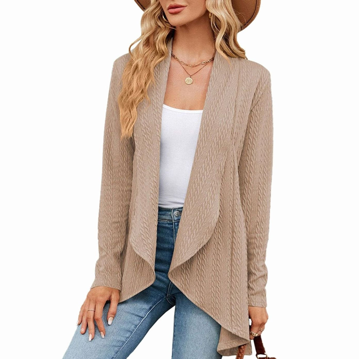 Women's Relaxed Fit Cardigan Open Front Long Textured Knit
