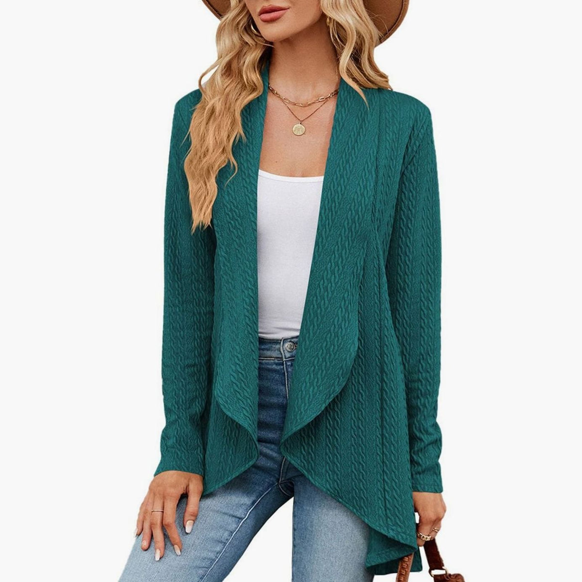 Women's Relaxed Fit Cardigan Open Front Long Textured Knit