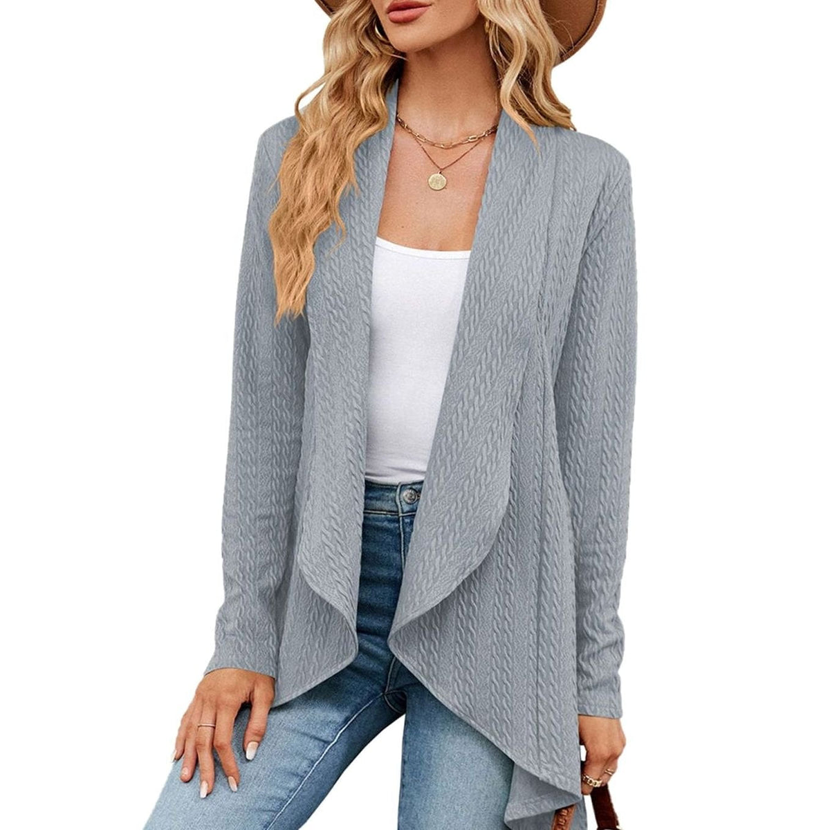 Women's Relaxed Fit Cardigan Open Front Long Textured Knit