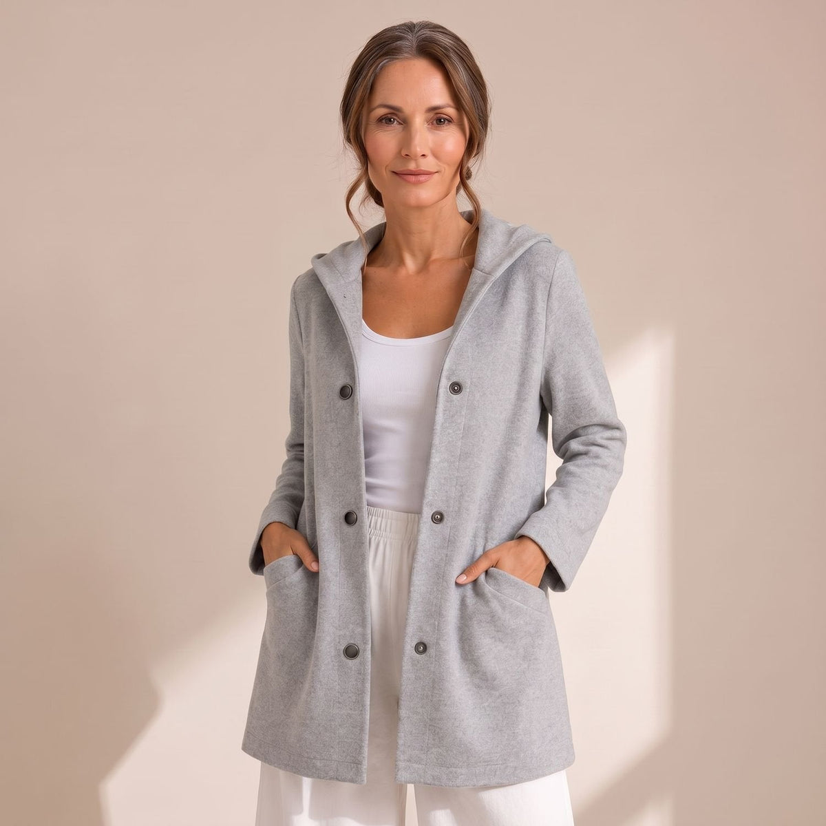 Women's Relaxed-Fit Hooded Button-Up Cardigan Coat