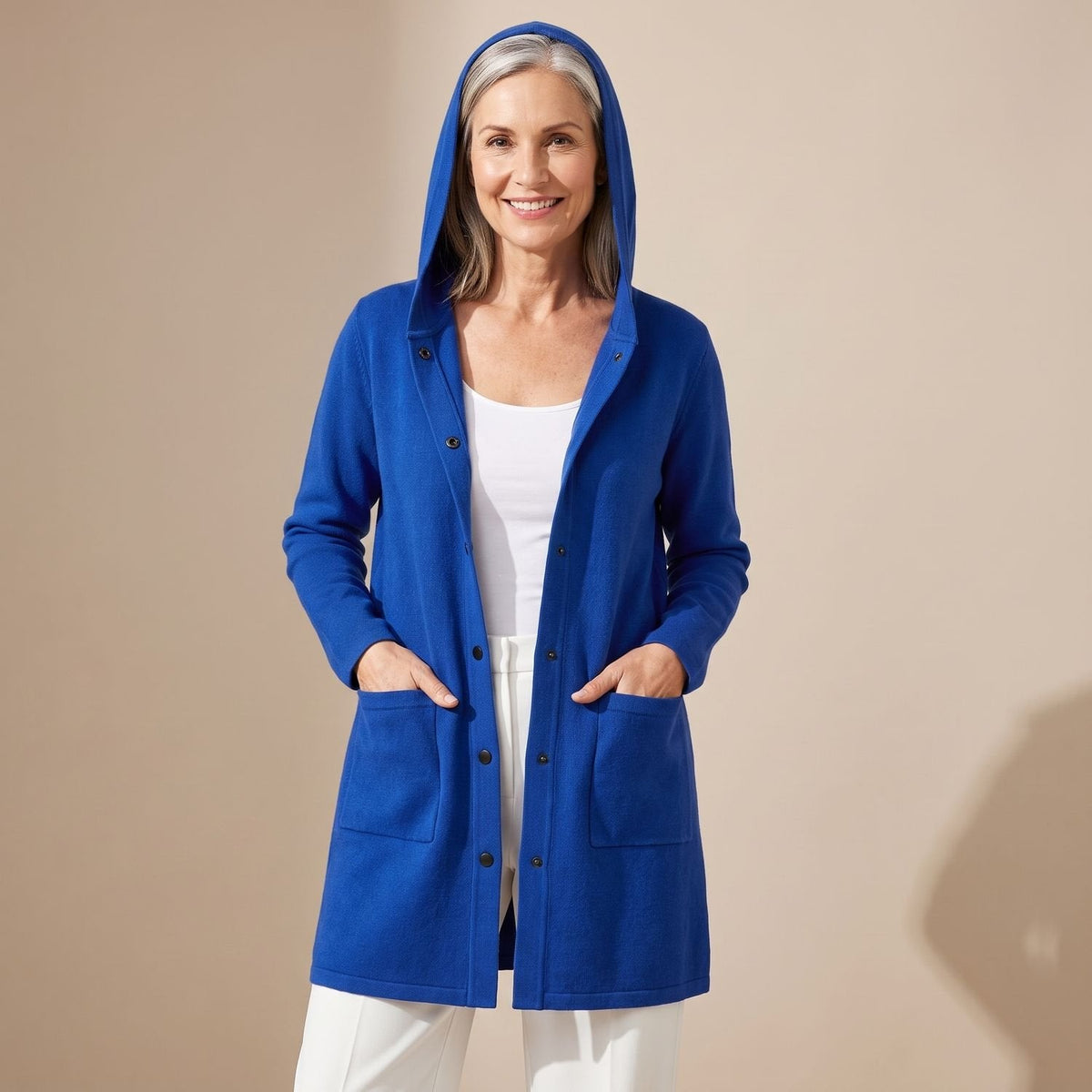 Women's Relaxed-Fit Hooded Button-Up Cardigan Coat