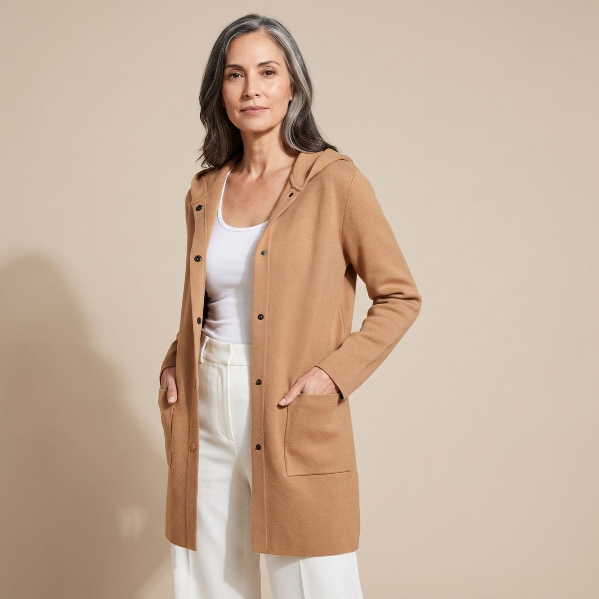 Women's Relaxed-Fit Hooded Button-Up Cardigan Coat