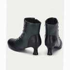 Women's Two-Tone Vintage Buttoned Spool-Heel Ankle Boots