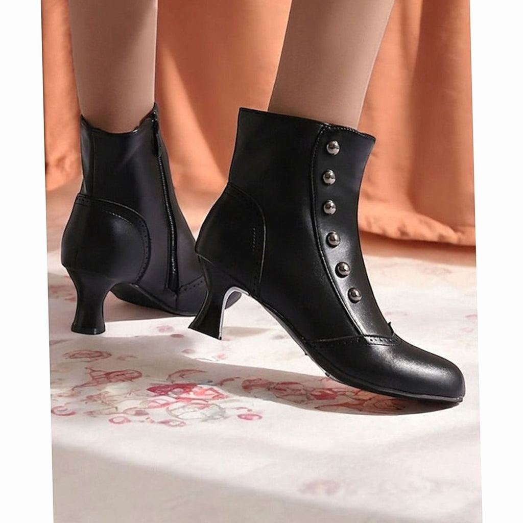 Women's Two-Tone Vintage Buttoned Spool-Heel Ankle Boots