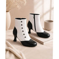 Women's Two-Tone Vintage Buttoned Spool-Heel Ankle Boots