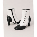 Women's Two-Tone Vintage Buttoned Spool-Heel Ankle Boots