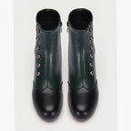 Women's Two-Tone Vintage Buttoned Spool-Heel Ankle Boots