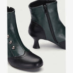Women's Two-Tone Vintage Buttoned Spool-Heel Ankle Boots
