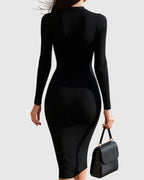 Geripptes Midikleid mit Reißverschluss vorne für Damen
